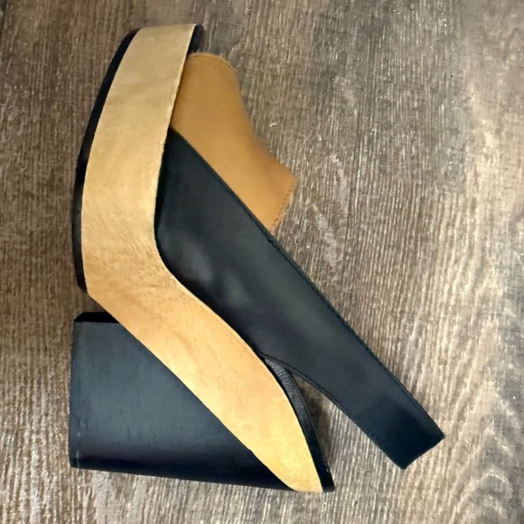 Pierre Hardy NWT size 8 wood & leather Black and Tan Platform Slingbacks - Picture 2 of 11